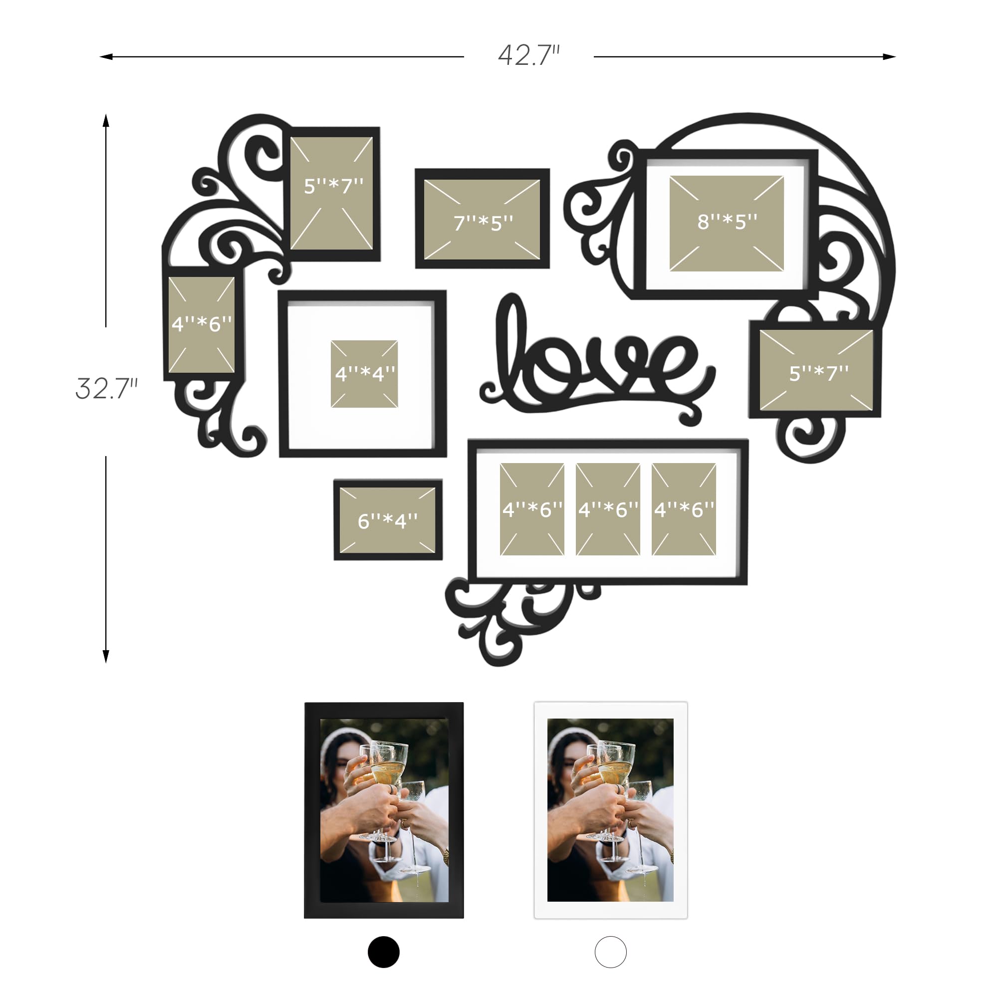 Snapklik.com : Photo Frame Plaque College Frame - Valentine Wall Decoration  Combination - Brown PVC Picture Frame Selfie Gallery Collage W Wall Hanging  Mounting Design Love Heart Shape, image size:2000x2000