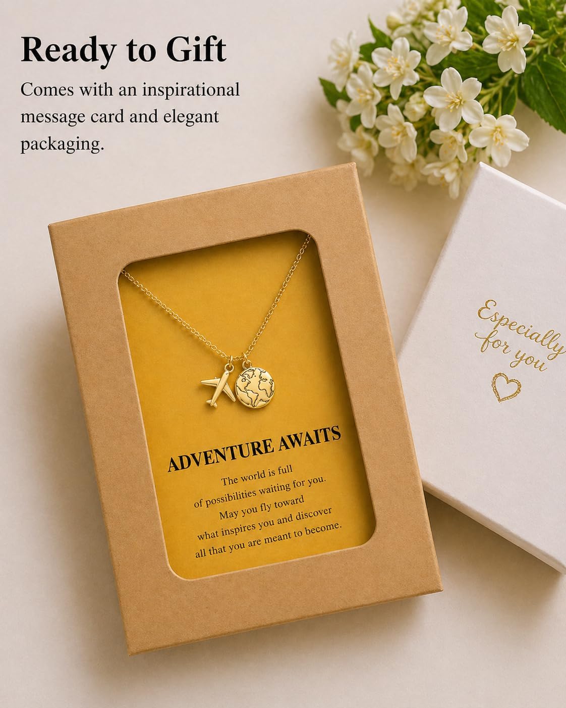 Zealmer Dainty 18K Gold Plated Compass World Map Pendant Necklace Graduation Gift for Friends