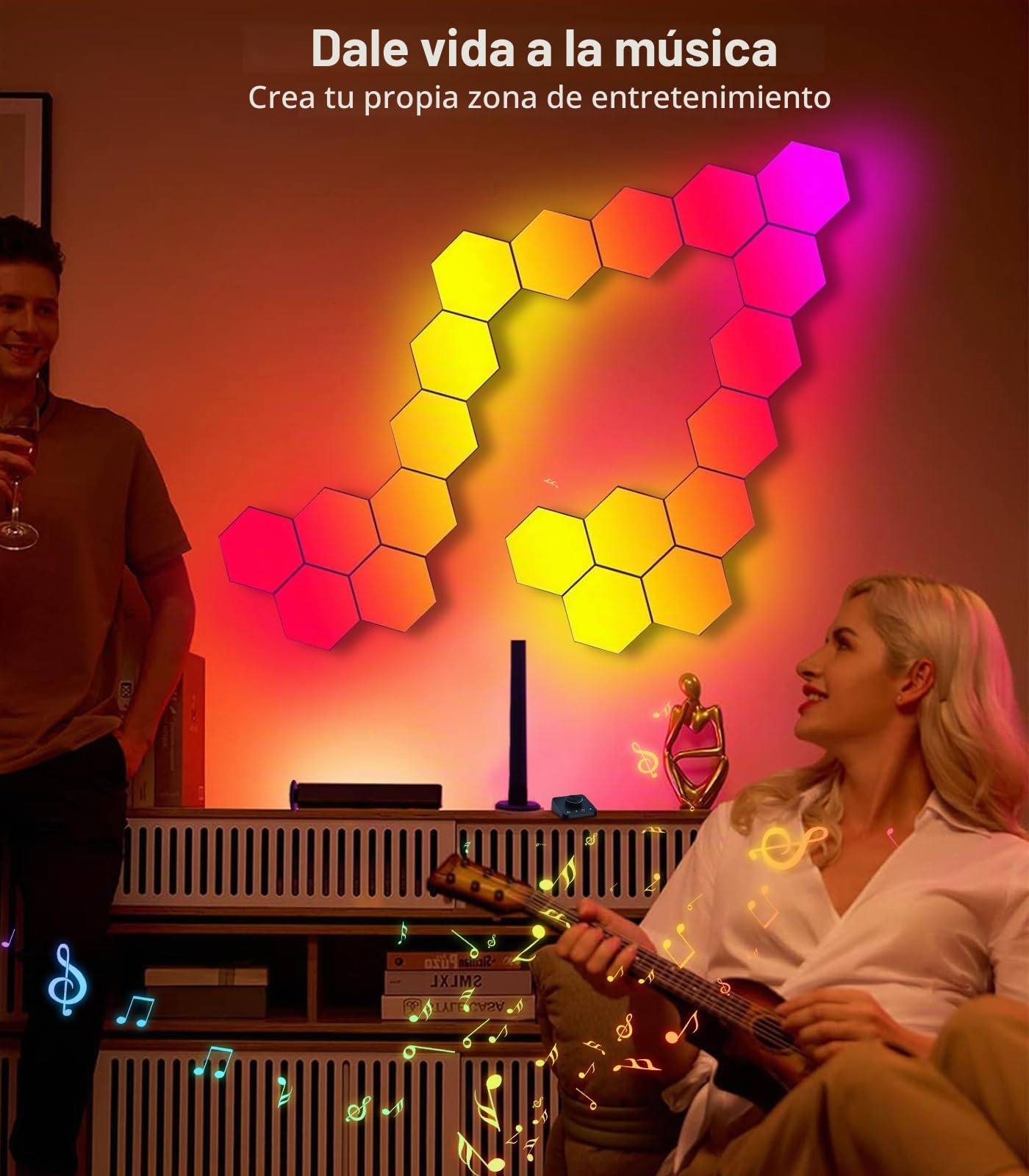 Panel LED hexagonal para configuración de juegos, 14 hogares inteligentes de juegos LED, lámpara de pared hexagonal, funciona con Alexa Google Assistant, paneles de pared para juegos, control por voz,