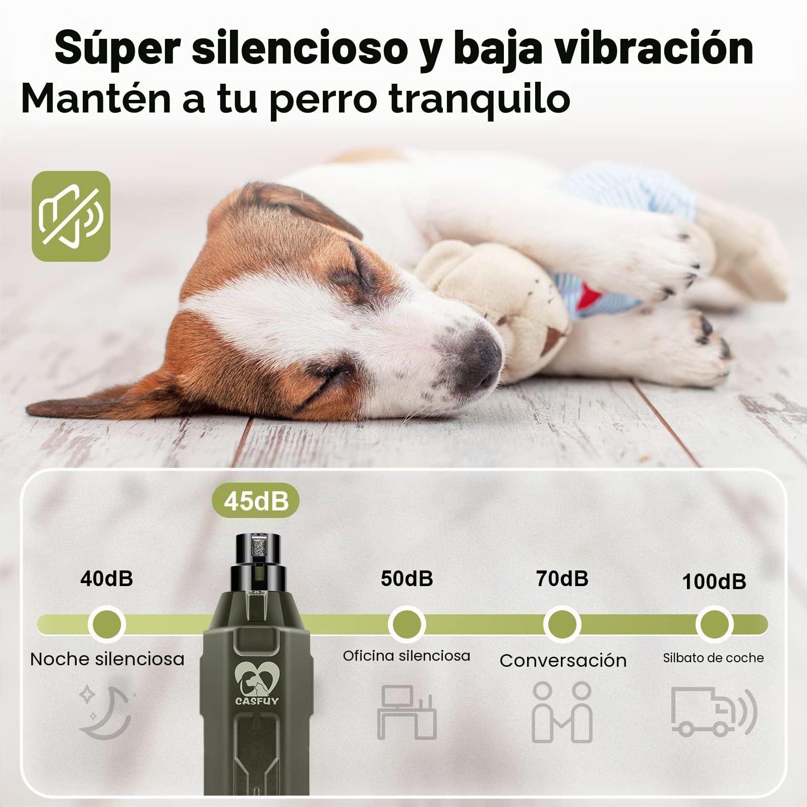 Casfuy - Lima de uñas para Perros de 6 Velocidades, Cortador de uñas Eléctrico Recargable de para Mascotas, Cuidado y Alisado de Patas para Perros y Gatos de Todos los Tamaños