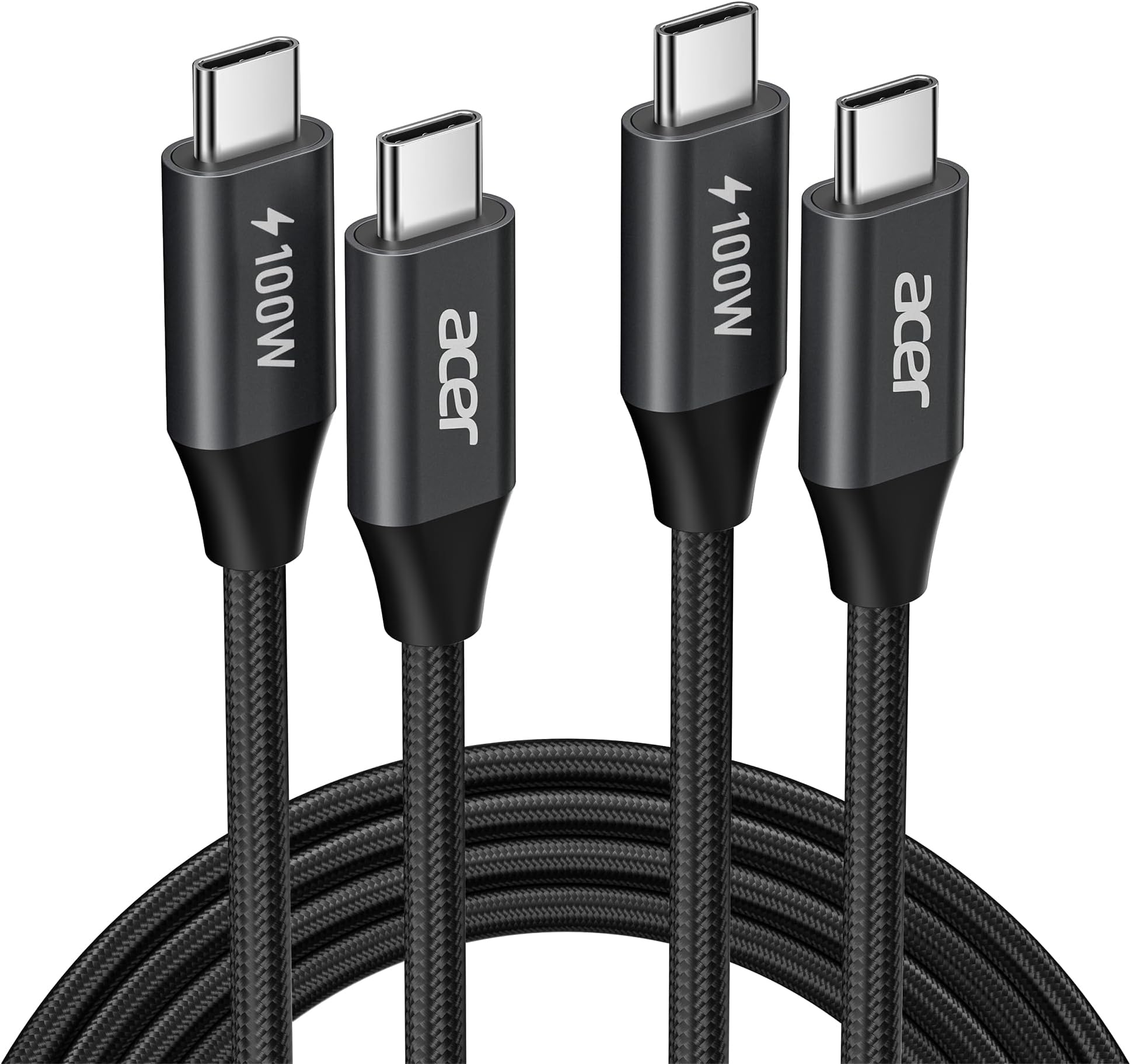 acer USBC Cable, 100W USB C Cable (6.6FT/2 Pack), C to C Fast Charging Nylon Braided Type-C Charger Cord Compatible with iPhone 17/16/ 15 Pro Max, Galaxy S25/S24, MacBook Pro/Air, iPad, etc.