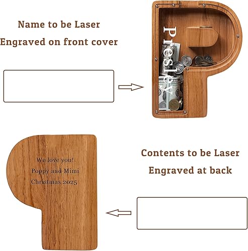 Vista 179 de Alcancía para niños y niñas, alcancía de madera con letra grande del alfabeto con inicial C, banco de monedas, regalos divertidos para cumpleaños