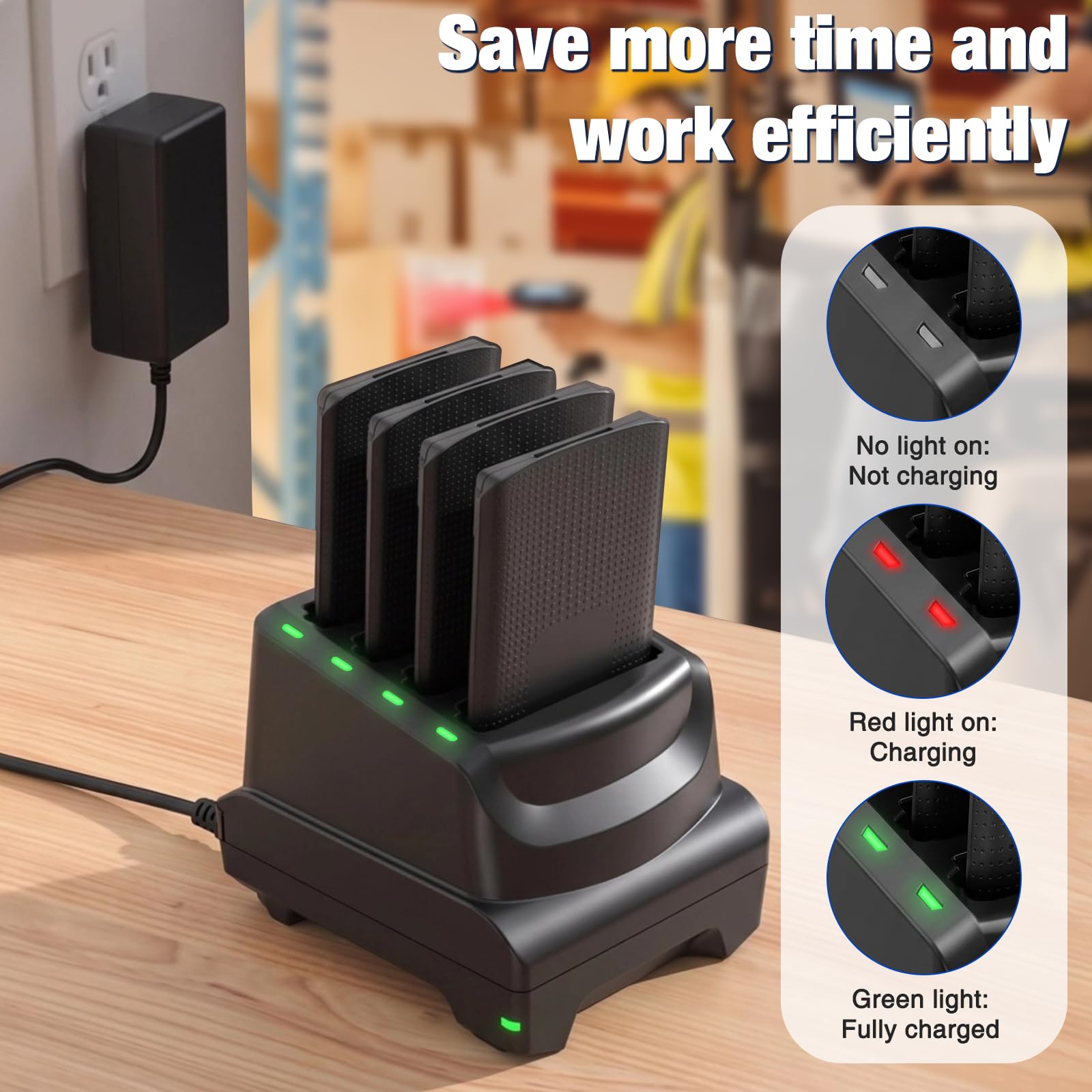 Kit di ricarica USB-C a 4 slot per caricabatterie Zebra TC53 TC58 TC73 TC78 | TC53 Base di ricarica USB-C per stazione di ricarica TC53 SAC-NGTC5TC7-4SCHG con cavo di tipo C e adattatore di alimentazione