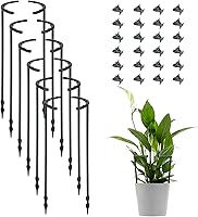 Vista 1 de 12 Pack Plant Support Stakes with 24 Pcs Clips, Half Round Ring Plastic Cage Holder Flower Pot Climbing Trellis for Small Vegetable,Indoor Plants