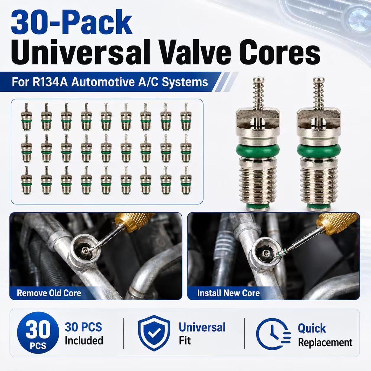 30 Pack Standard JRA A/C Schrader Valve Core For R134A and R12 Automotive Systems, Replaces MT0059 59347 15-75234 BAS03005, Fits Foreign & Domestic Vehicles (30 Pack)