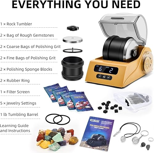 Miniatura 13 de Kit de vaso de roca para adultos, vaso pulidor de rocas con cubierta de reducción de ruido, control de velocidad y temporizador, incluye 4 granos