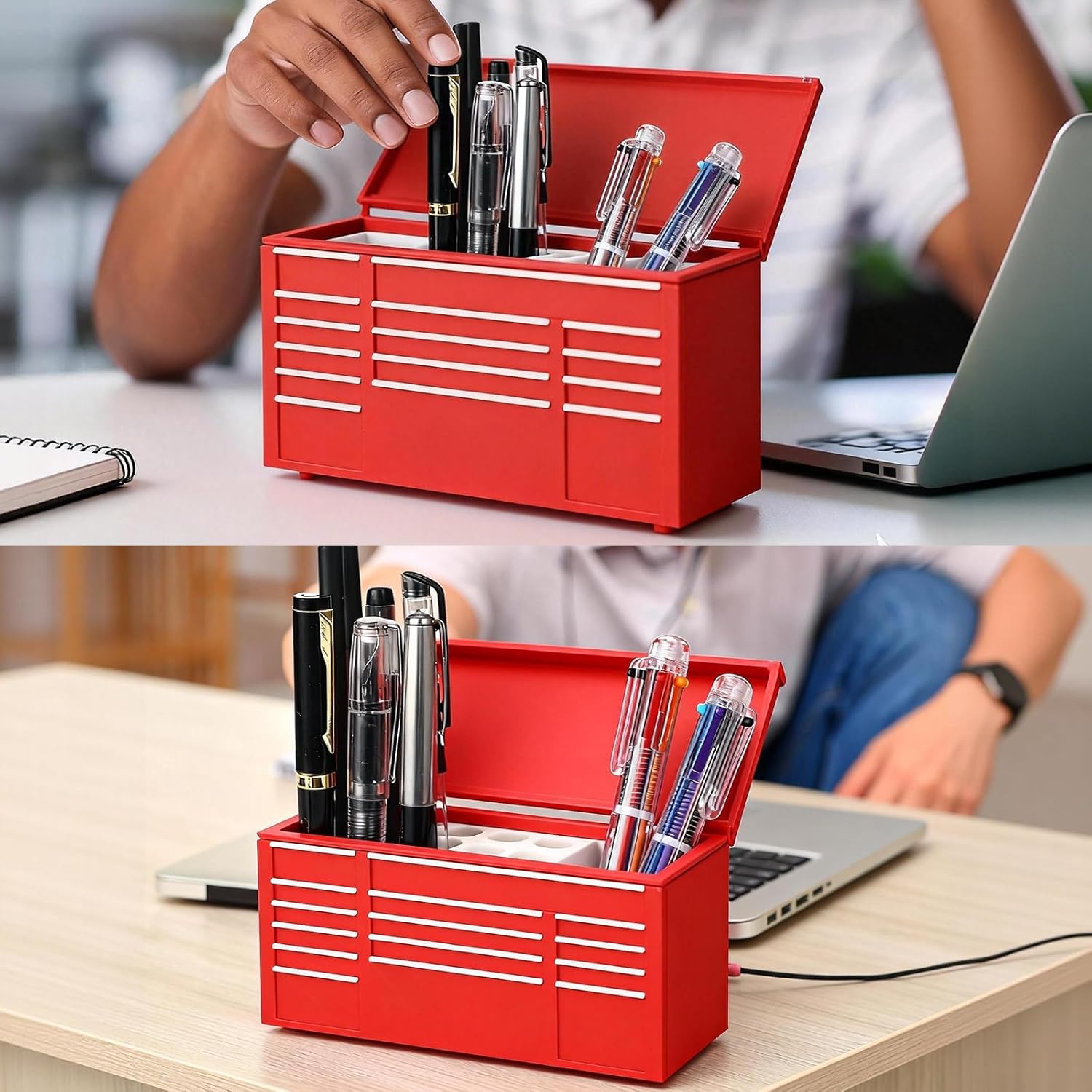 5.7 x 2.4 x 2.8 Inch Workbench Toolbox Pen Holder Workbench Gifts Toolbox Organizer for Desk Tools Pens Work Decor Gift for Colleagues Mechanics Woodworkers DIY