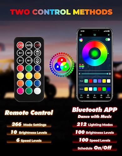 Miniatura 4 de KEMIMOTO 2 luces de látigo de 3 pies con soportes de montaje para lado a lado, control de aplicación luces LED para UTV Offroad, compatibles con