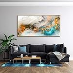 Framed Wall Art Light Gray Blue Yellow Cloud Abstract Canvas Frames - Canvas Painting Wall Art Print Poster for Living Room Decoration50x100cm with Frame