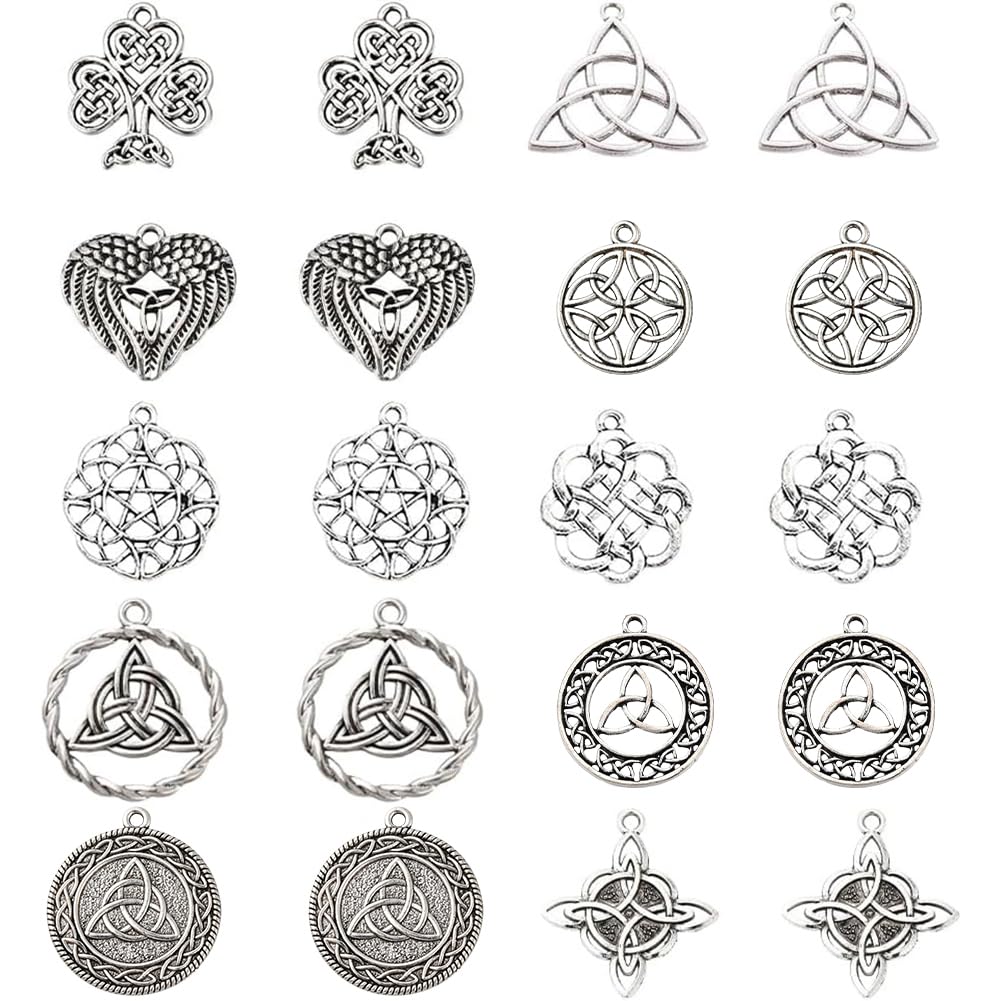 SUNNYCLUE 20Pcs Celtic Knot Charms Pagan Charms Pendants Antique Silver DIY Jewelry Making Bracelets Necklace for Beginners Adults
