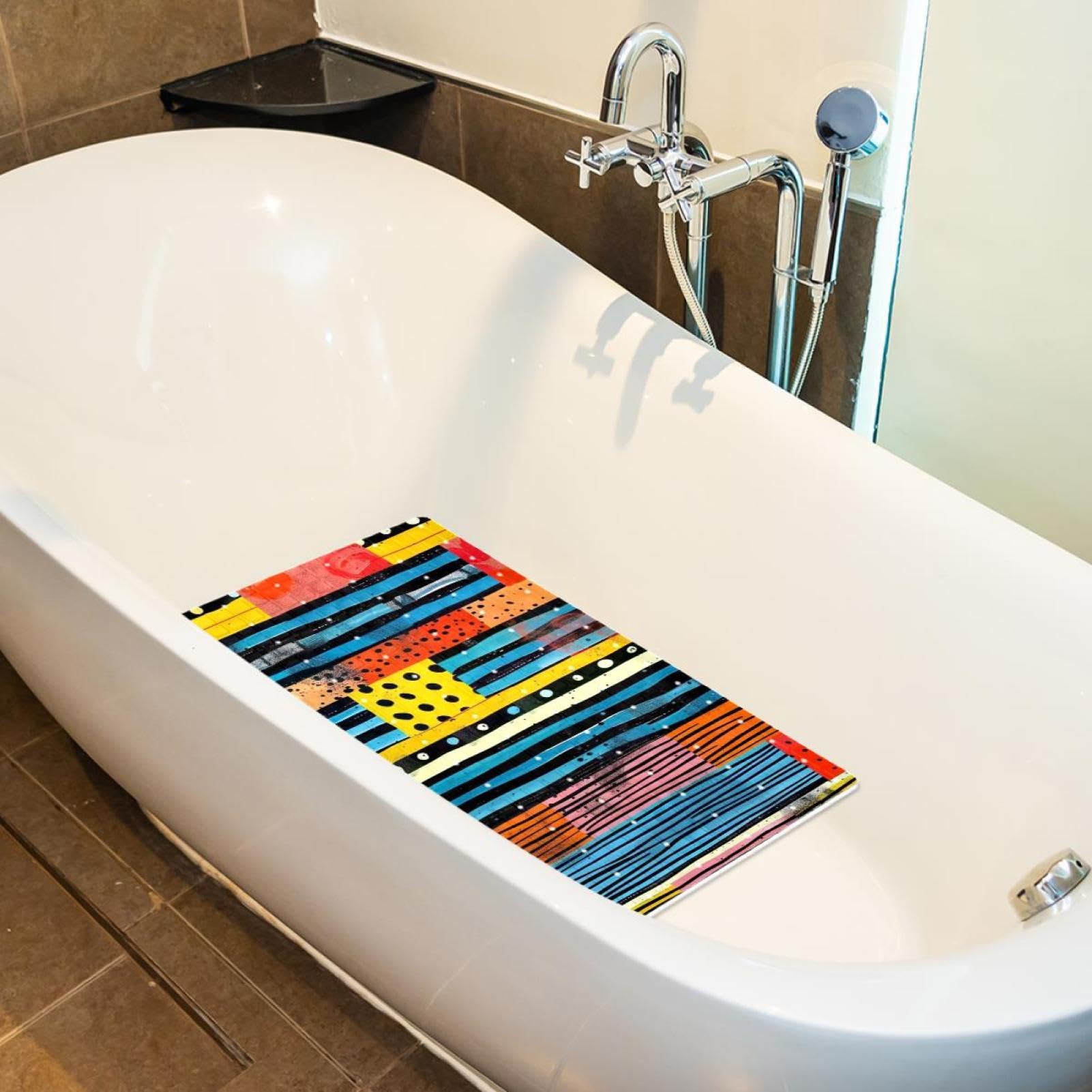 Tapis de bain de qualité supérieure - Antidérapant, facile à nettoyer et sans danger pour toute la famille - Motif rayures et pois