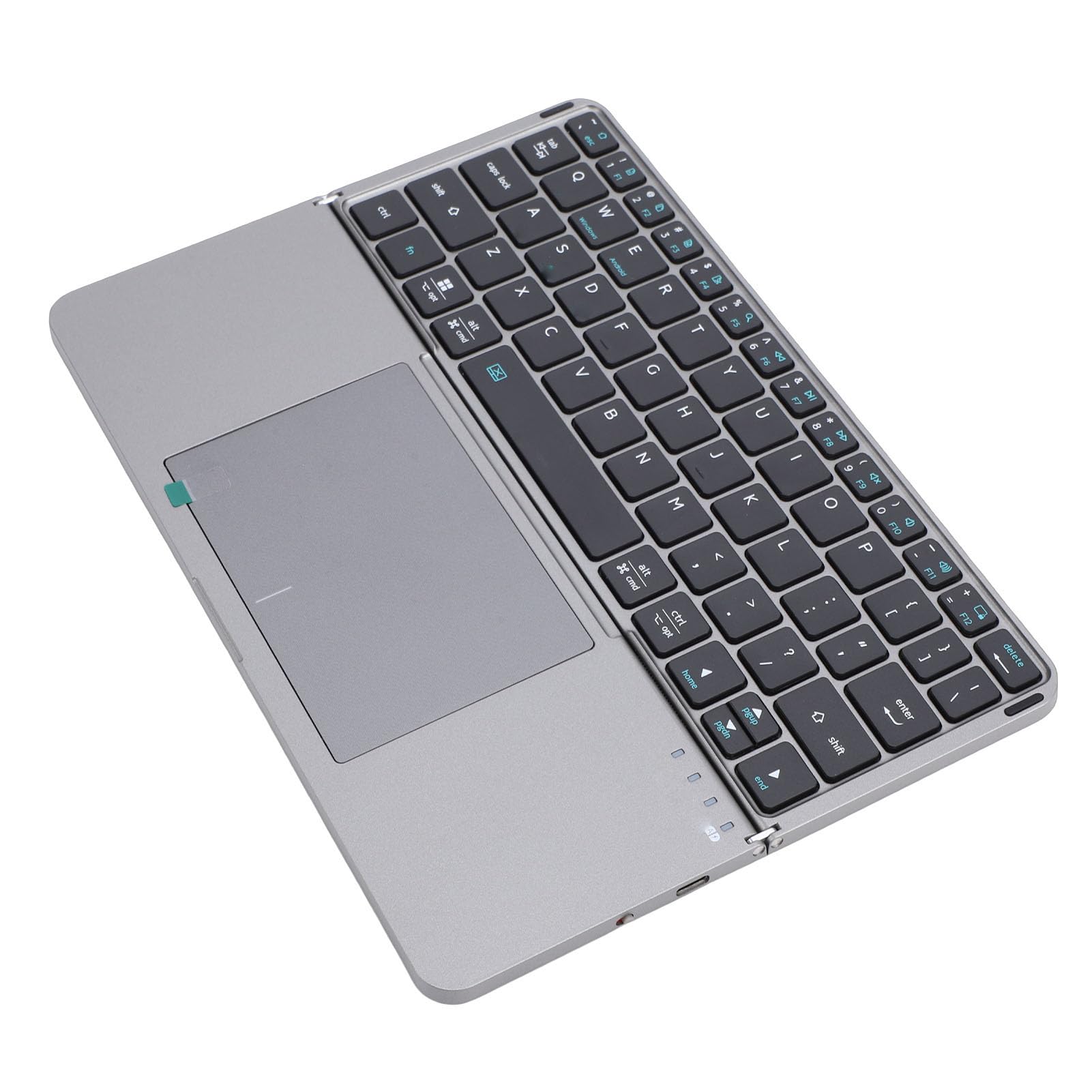 Teclado Bluetooth Plegable con Panel Táctil, Escritura Silenciosa Recargable de 64 Teclas para Tableta Portátil Multitarea (Gris)