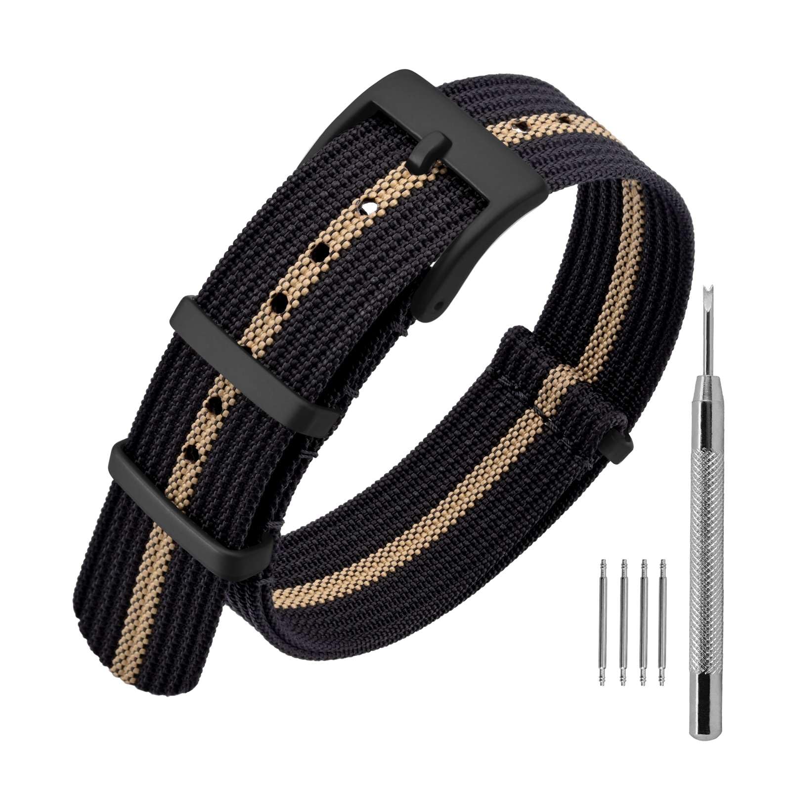 ANNEFIT Nylon Watch Band 16mm 18mm 20mm 22mm, One-Piece Waterproof Military Watch Straps with Heavy Buckle