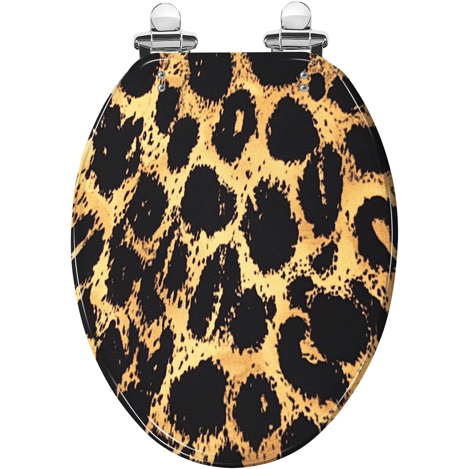 Leopard Skin Round Toilet Seat Seamless Resin Slow Close Lid Quick Release Hinges Easy Clean(Multi10,18.5x14.5)