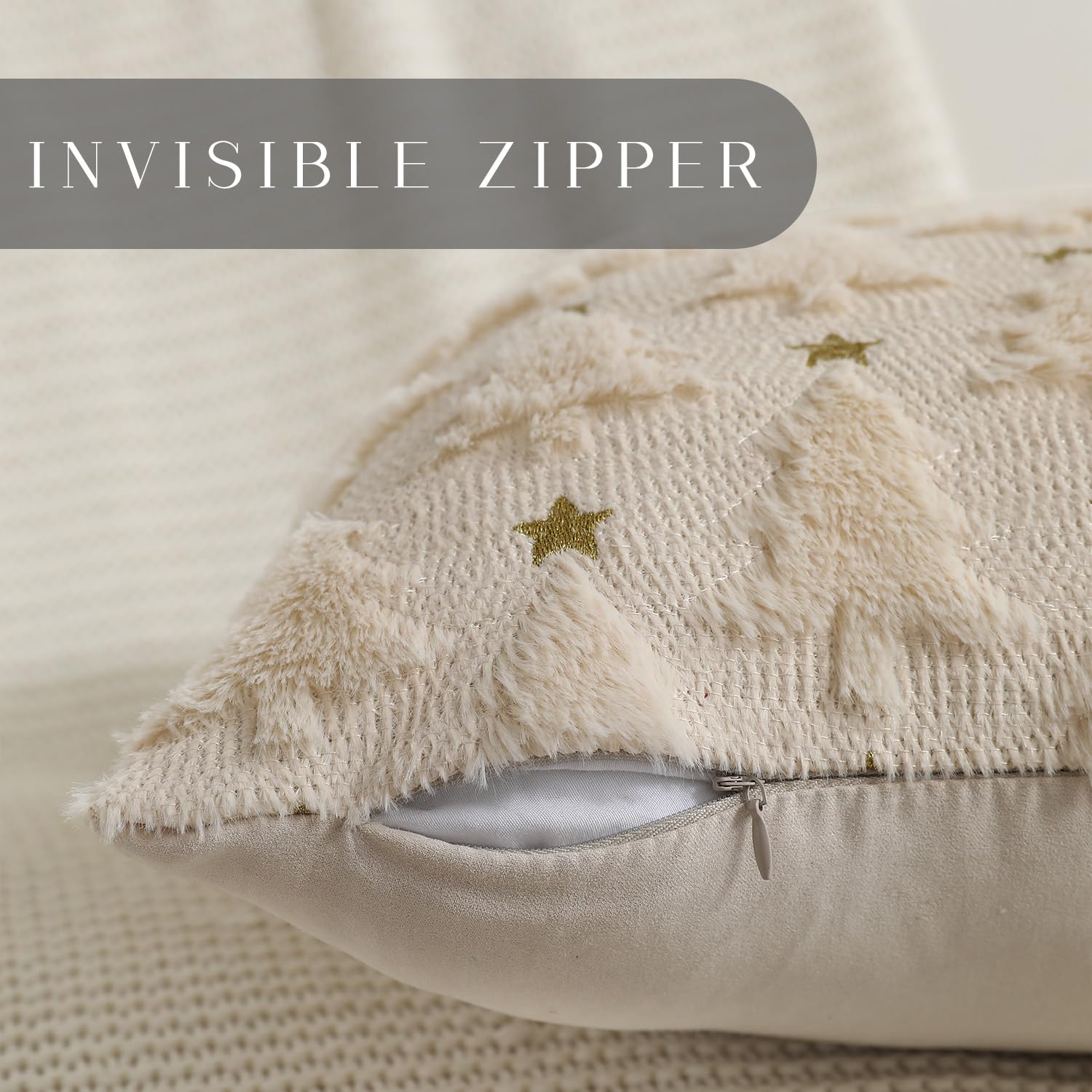 Juego de 2 fundas de almohada de Navidad de 18 x 18 pulgadas, fundas de almohada beige para árbol de Navidad, decoración de felpa y piel sintética, fundas suaves para invierno, Navidad, 2