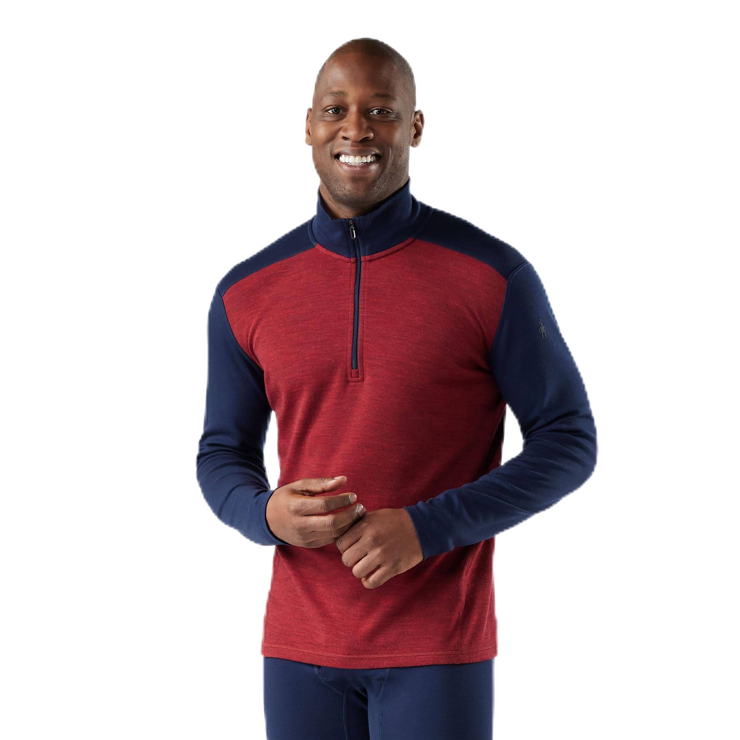 Smartwool Men's Standard Classic Thermal Merino Base Layer 1/4 Zip, Deep Navy/Currant Heather