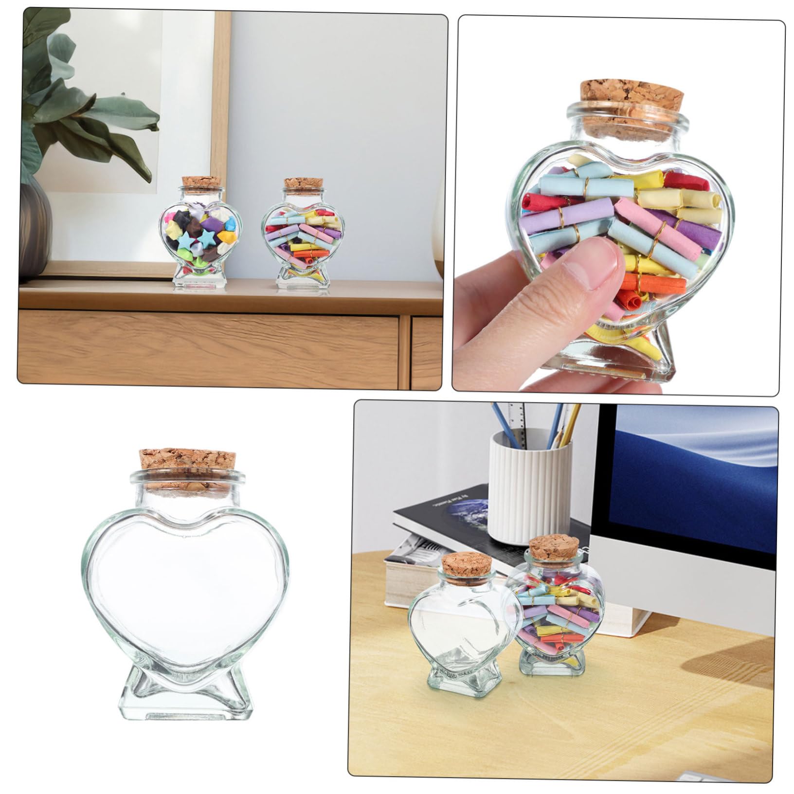 Ciieeo 8 Pezzi Bottiglie in Vetro Forma Cuore con Tappo Sughero Contenitori Trasparenti per Caramelle Messaggi e Decorazioni Mini Barattoli Versatili per Feste e Organizzazione