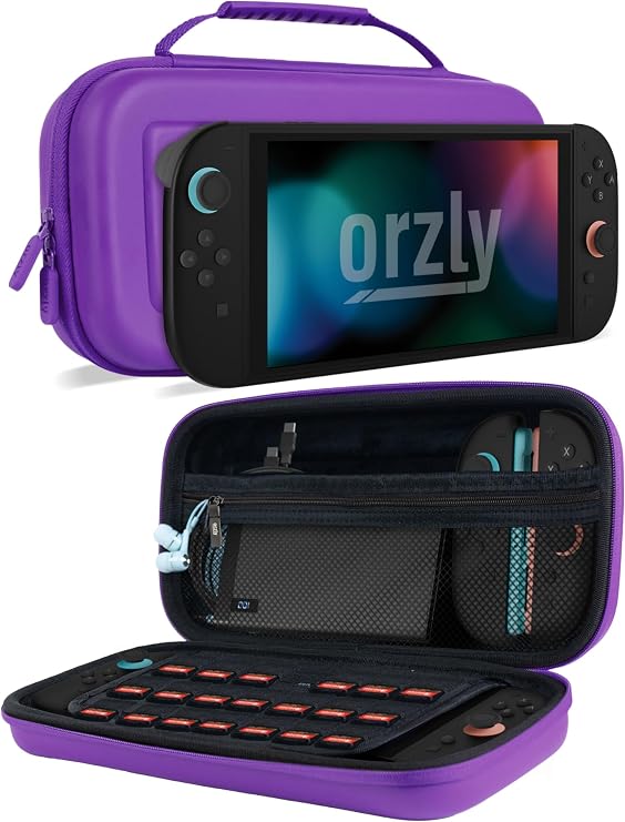 Orzly Funda de Transporte para Consola Nintendo Switch 2 2025 de 7.9 Pulgadas, Funda rígida con Almacenamiento Inteligente para Accesorios y Bolsillos de Juegos, Edición de Caja de Regalo