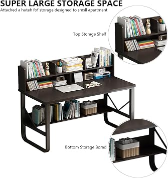 Computer Desk with Storage Shelves, Modern Simple Style Writing Study Workstation PC Desk Workstation for Home Office(31-Inch, Black Walnut)