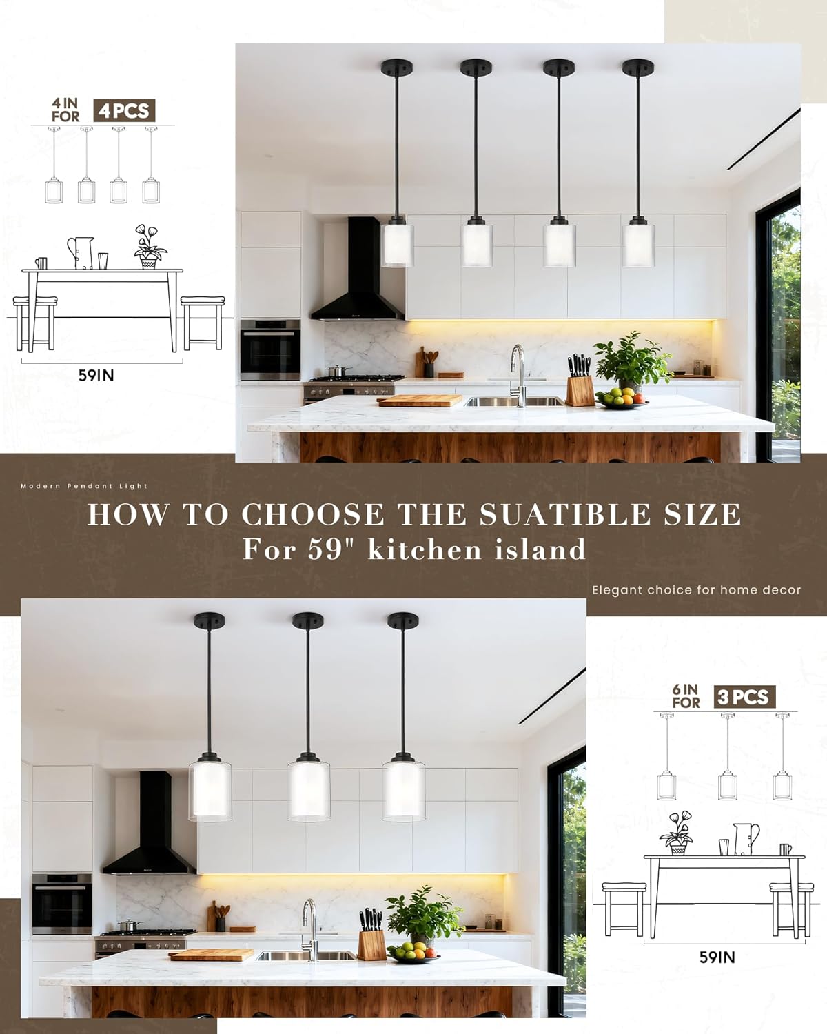TENGXIN Modern Pendant Light,6 Inch Matte Black Pendant Lights Kitchen Island,Farmhouse Pendant Lighting for Dining Room Bedroom Bar Office,TXPLBK02-L