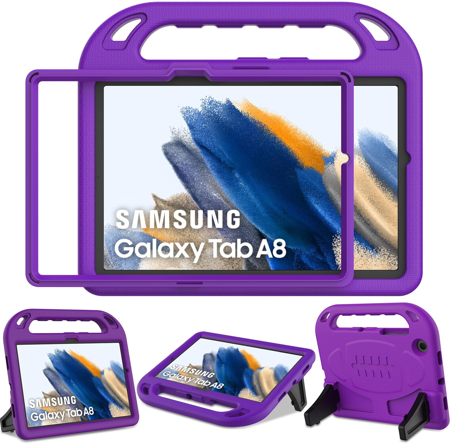 SINSOKids Case for Samsung Galaxy Tab A8 10.5 Case 2022 (SM-X200/X205/X207), Built in Screen Protector, Shockproof Handle Stand Kids Case for Samsung Galaxy Tab A8 10.5 2022, Purple