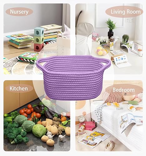 Miniatura 6 de Poschnor Cesta de regalo con bolsas de regalo y cintas, cesta de regalo para el día de la madre, canasta pequeña de cuerda tejida de 12 x 8 x 5