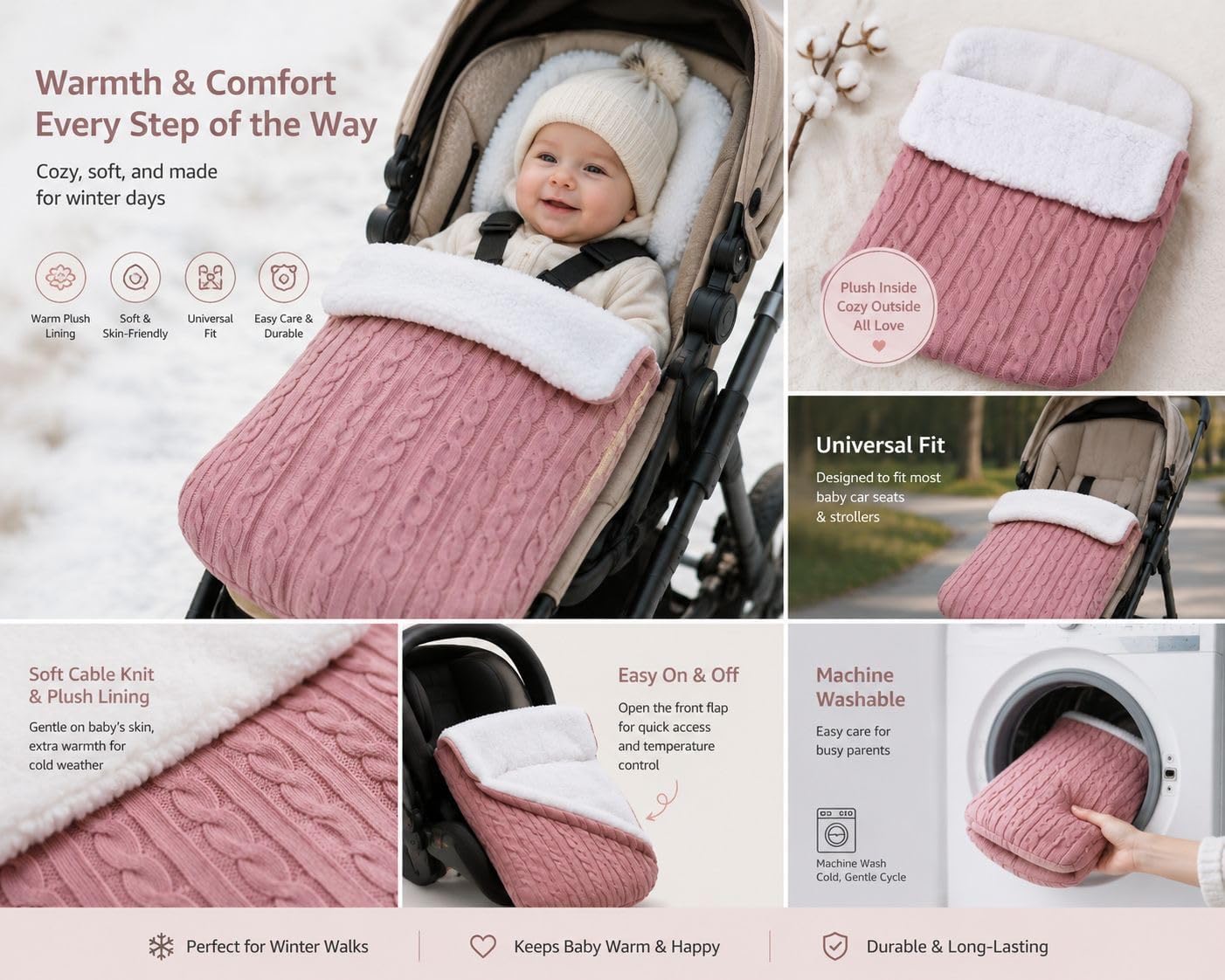 Baby Car Seat/Strollers Footmuff – Warm Plush Winter Cover for Infants