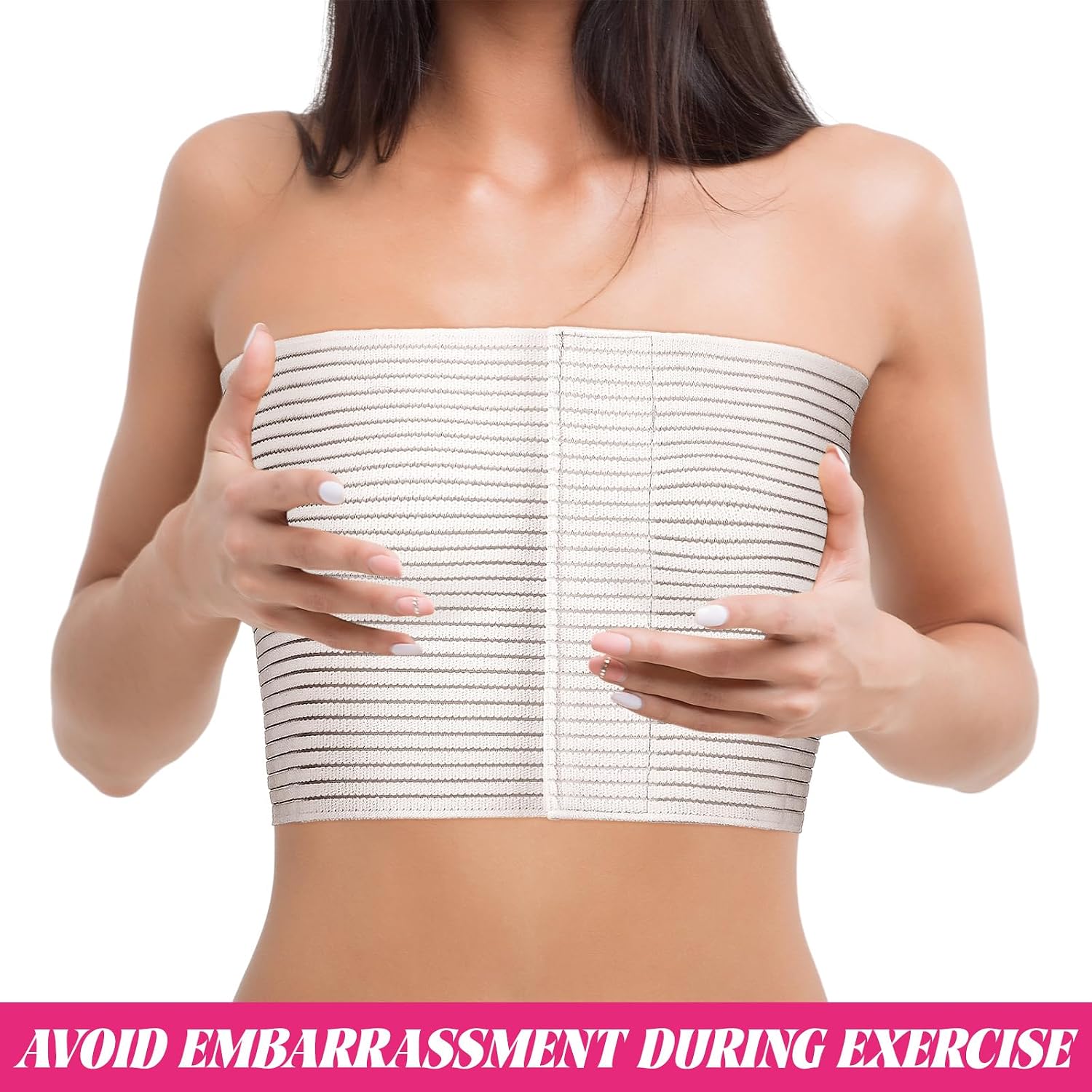 Geiserailie 2 Pcs Chest Compression Wrap Breast Support Band Sports Support Strap Bandage Adjustable Chest Binder for Large Breasted Women Prevent Breast Bounce for Sports Running(White,Large)