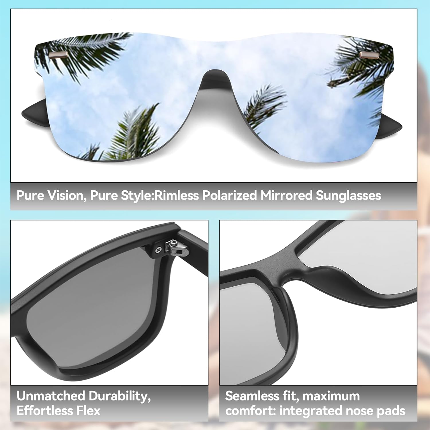 Dollger Trendy Mirrored Sunglasses for women men Rimless one piece colored lens reflective cool sunglasses - Image 4