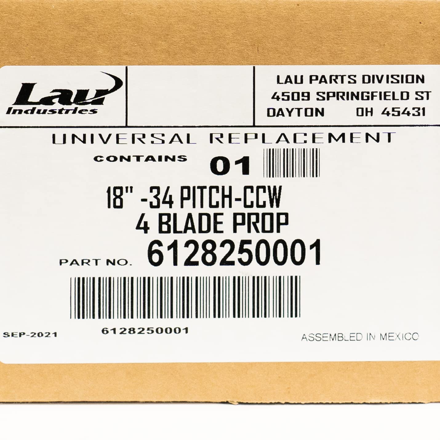 Lau 6128250001 Fan OEM Replacement Lennox 68J2801 Propeller, 1/2 in Bore, 4 Blade, 18 in Diam, 34 deg Pitch, CCW Rotation, Intake, Aluminum