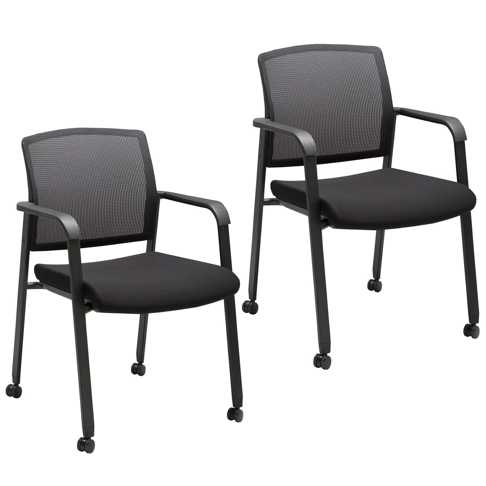 CLATINA Mesh Back Guest Reception Arm Chairs with Wheels, Waiting Room Chairs with Upholstered Fabric Seat and Ergonomic Lumbar Support for Office