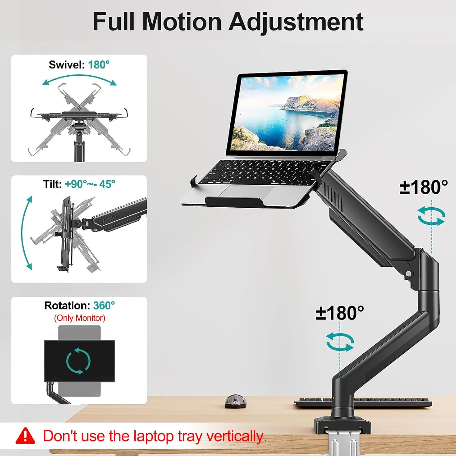 MOUNT PRO Laptop Arm Mount for Desk, 2 in 1 Function Monitor Laptop Stand, Fits Max 17 Notebook and 32 Computer Screen, Aluminum Single Monitor Holder with Adjustable Tray, Holds up to 22lbs