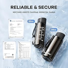 Survimate 5-Stage 0.01m Ultra-Filtration Filtered Water Bottle, BPA-Free Material, NSF/ANSI 42&372 Certified, Portable Water Filter Bottle for Survival, Camping, Hiking, and Emergency Use