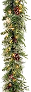 National Tree Company Pre-Lit 'Feel Real' Artificial Christmas Garland, Green, Colonial Fir, White Lights, Decorated With Pine Cones, Plug In, Christmas Collection, 9 Feet