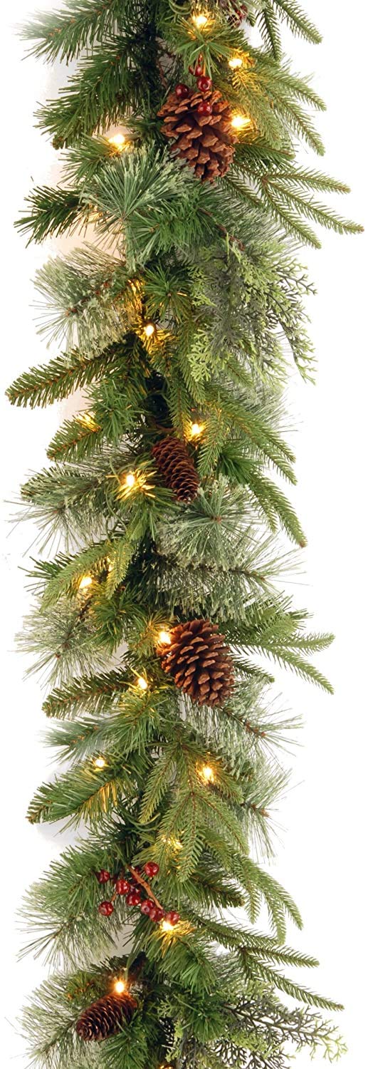 National Tree Company 9 ft Pre-Lit Colonial Fir Artificial Christmas Garland, Christmas Decoration with Red Berries, Pinecones, 50 Clear Lights, 180 Tips, Green by National Tree Company - Used condition - US$32.16