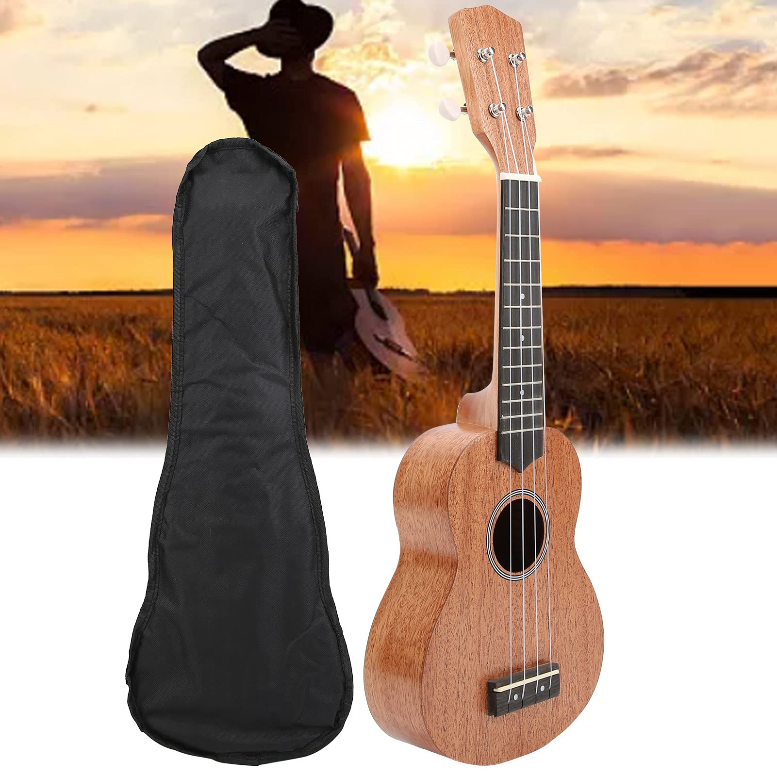 Ukelele de caoba para principiantes con bolsa de viaje y afinadores cerrados para aprender música, un instrumento musical de tamaño soprano de 21 pulgadas que crea un
