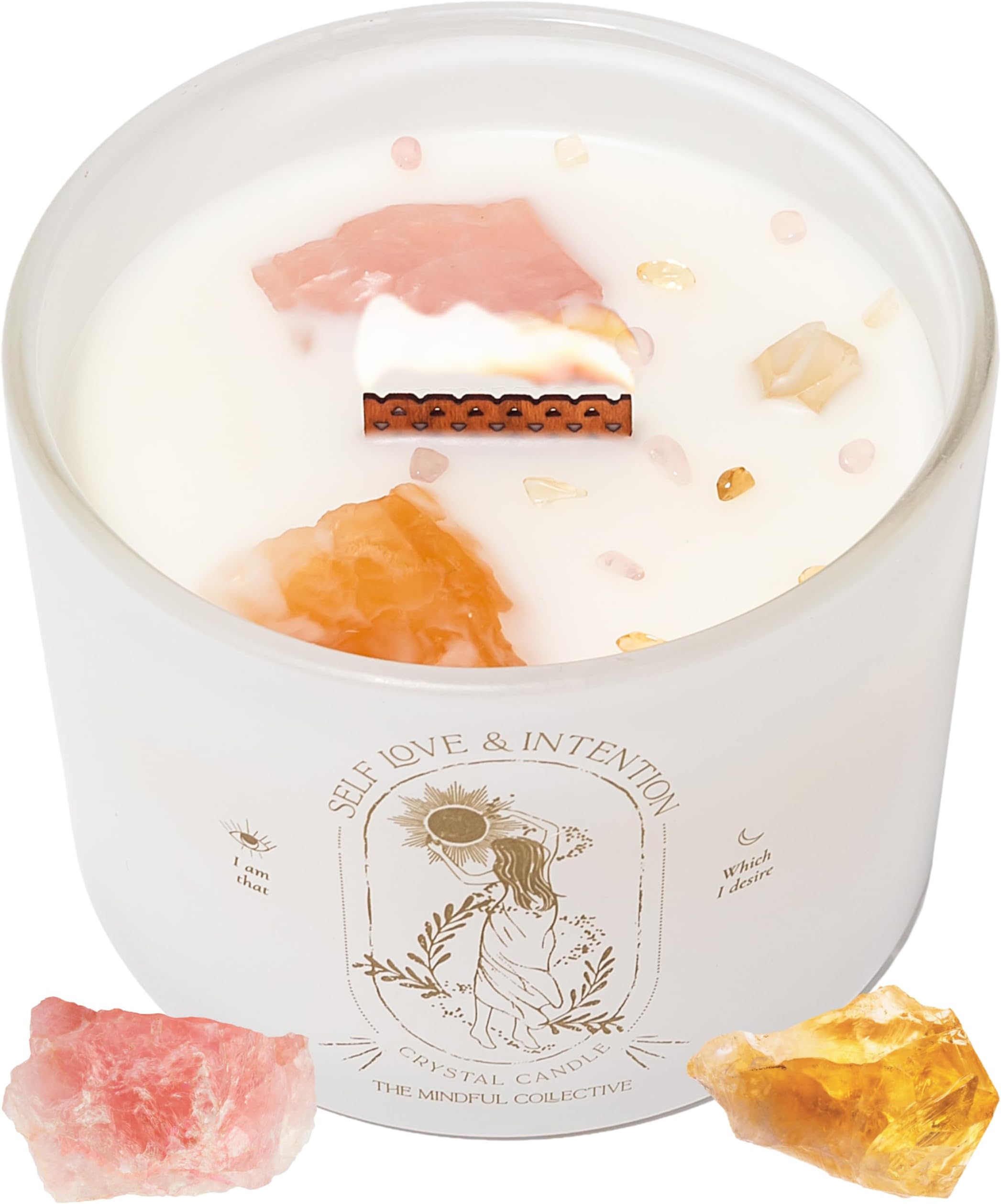 Large Crystal Candles for Women - 12oz Soy Wood Wick Candles that Crackle. Scented, Non-Toxic, Luxury Aromatherapy. Unique Meditation Spiritual Gifts for Women