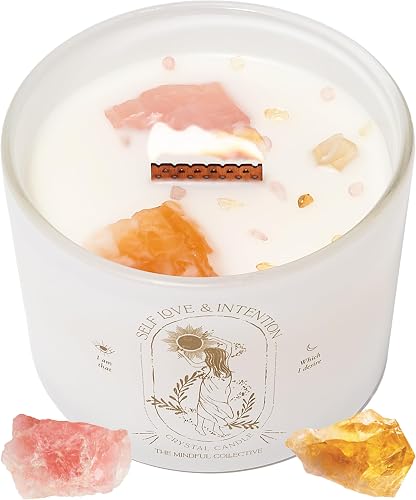 Large Crystal Candles for Women - 12oz Soy Wood Wick Candles That Crackle. Scented, Non-Toxic, Luxury Aromatherapy. Unique Meditation Spiritual Gifts for Women
