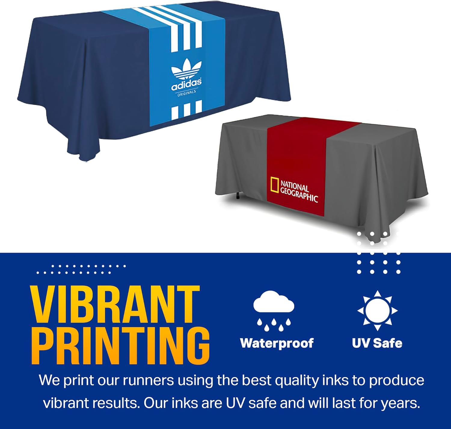 Custom Table Runner Cover with Logo Text Personalized Customizable for Business Vendor Trade Show Shop (24x72)