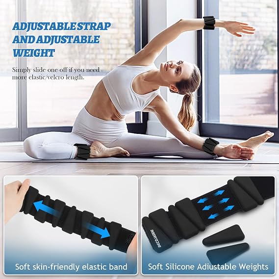 BECOJADDE Ankle Weights Set of 2 (1 lb/2 lb Each) Adjustable Wrist Weights