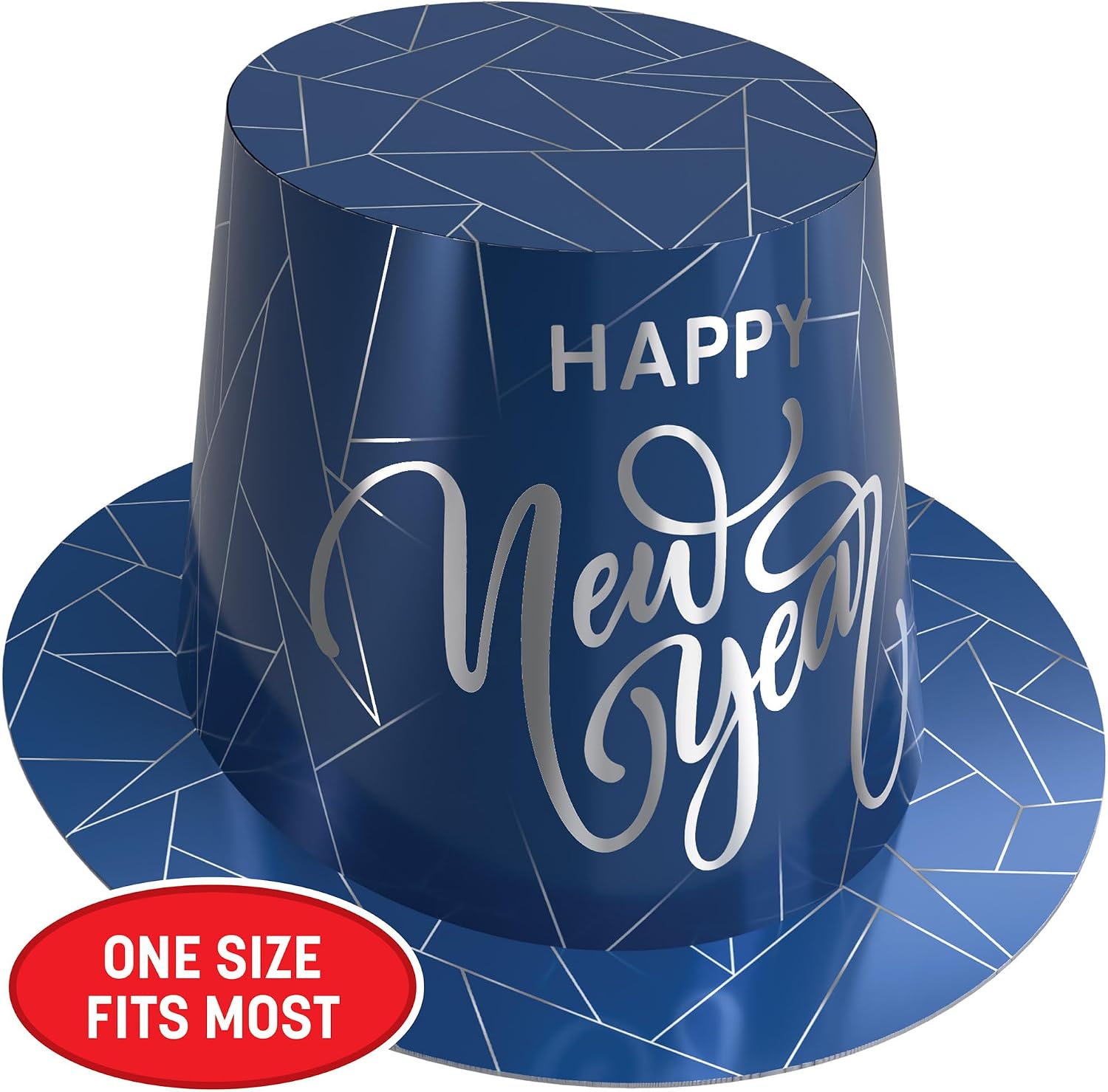 Beistle Midnight Blue New Year Hi-Hats – 25 Pack, Blue & Silver Foil Party Top Hats, Printed Cardstock Headwear for NYE Countdown, Holiday Gatherings, Office Parties, Community Celebrations & Events