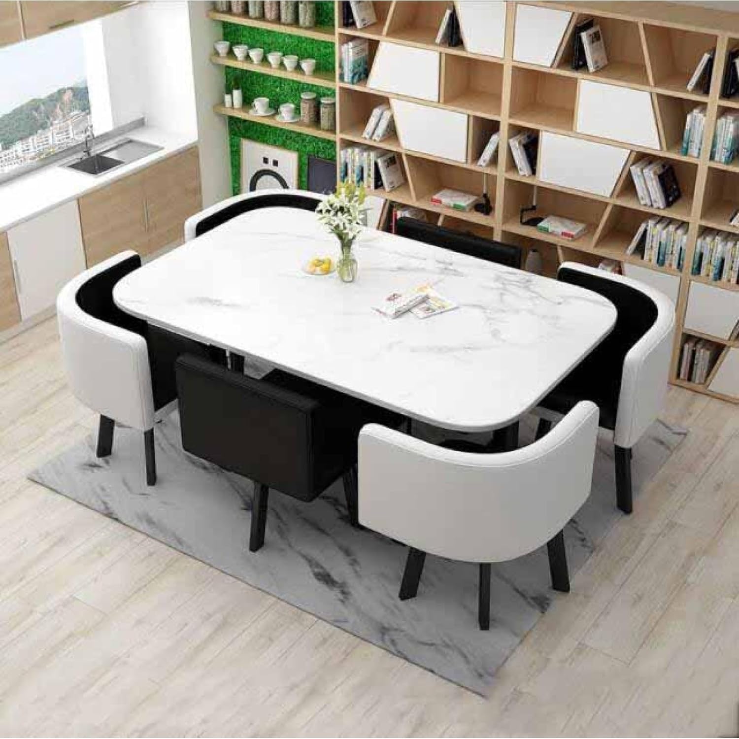 Set di tavolo da pranzo rotondo con 6 sedie, mobili moderni per cucina, salotto, salotto, piccolo ufficio, sala conferenze, 7 pezzi