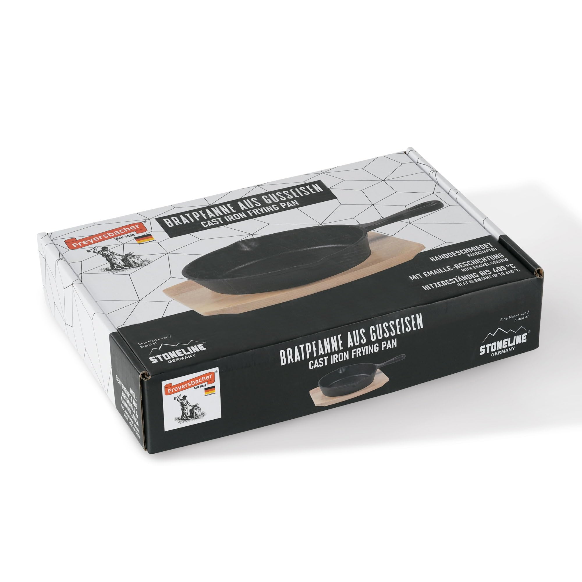 Emaillierte Gusseisenpfanne 20 cm, Handgeschmiedete Emaille Pfanne mit zwei Schüttkerben, Antihaft Pfanne geeignet für Backofen Induktion Holzbackofen Grill Feuerstelle, schwarz