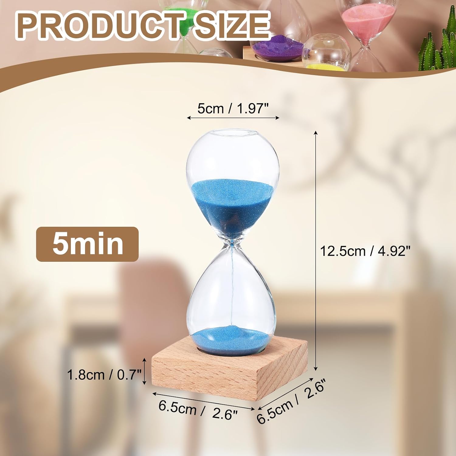 PATIKIL 5 Minutes Sand Timer, Sand Watch with Wood Base Hour Glass Sandglass Timer Clock for Living Room Home Office Restaurant Decoration, Blue
