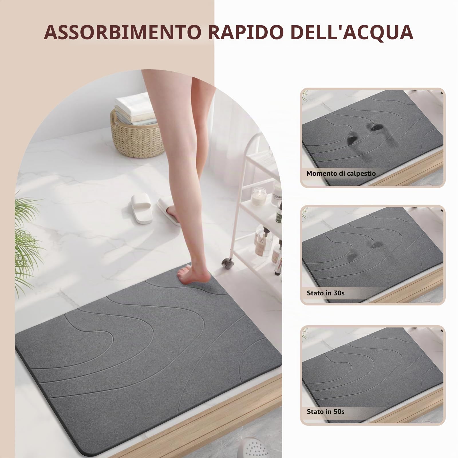 Tappetino da Bagno in Pietra – Set di 2 Pezzi Tappetino Doccia Super Assorbente in Terra di Diatomee, Tappetino da Vasca Antiscivolo ad Asciugatura Rapida (Grigio Scuro*2)