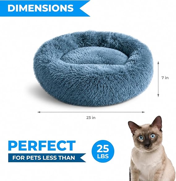 Whiskers & Friends Soothing Cat Bed for Indoor Cats, Small Dog Bed, Large Cat Bed, Cute Fluffy Round Donut Cat Bed & Furniture Anti Anxiety Pet Bed - Up to 25 lbs - Washable