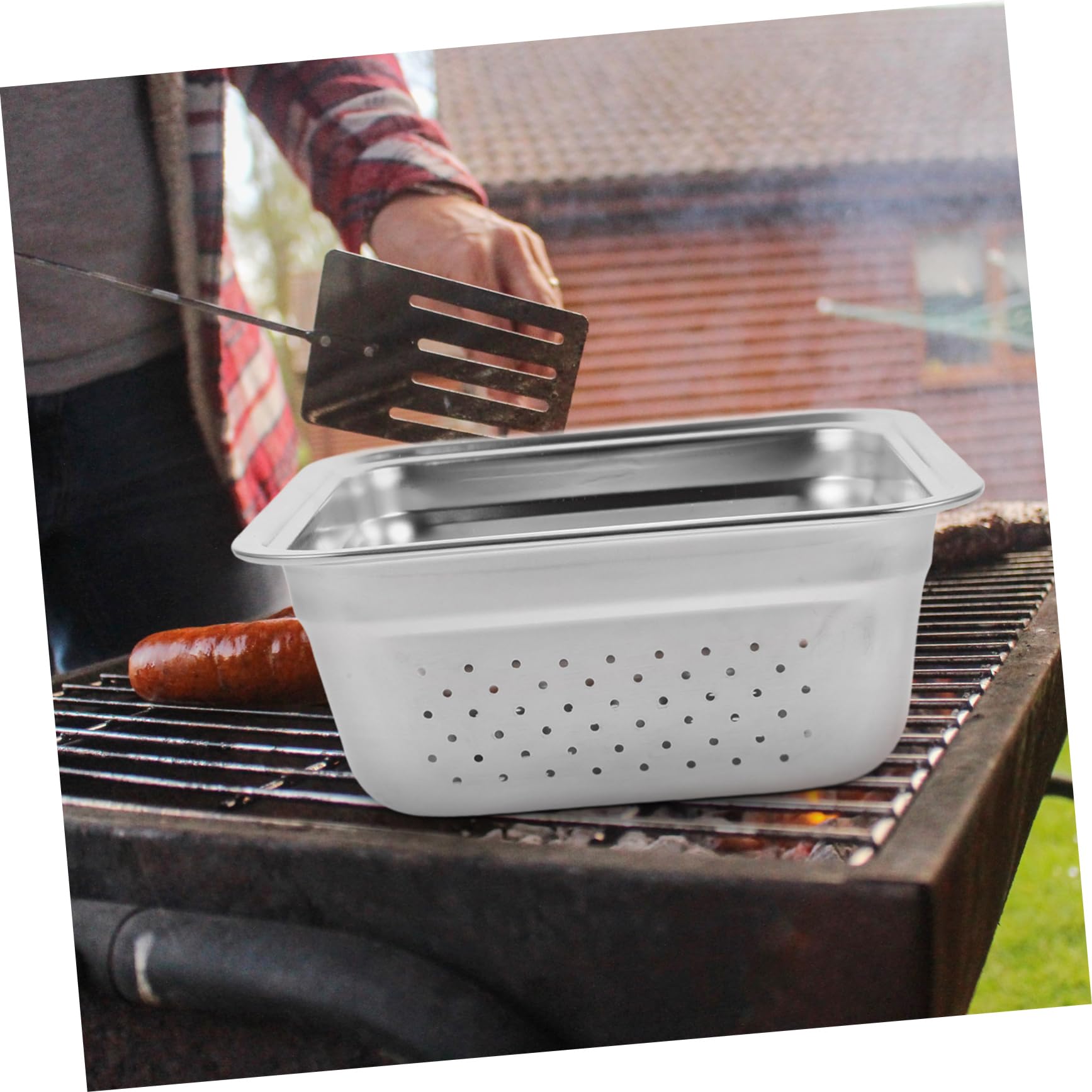 BESPORTBLE 2stücke Wiederverwendbarer Grillkorb Aus Edelstahl Tragbare BBQ Grill-Schale Mit Löchern Für Gemüse Und Für Outdoor-Camping Und Gartenpartys