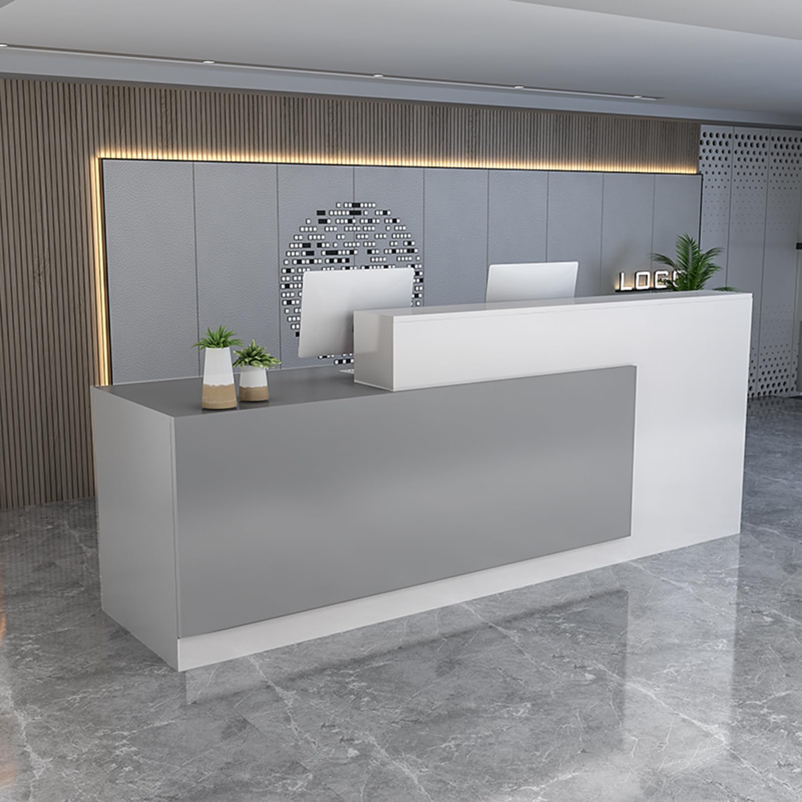 LMSYDSS Reception Counter Desk, Front Counter Desk with Lockable Drawers, Modern Retail Counter, Wooden Computer Desk Reception Table, for Checkout Office/Beauty Salon/Lobby F-Left