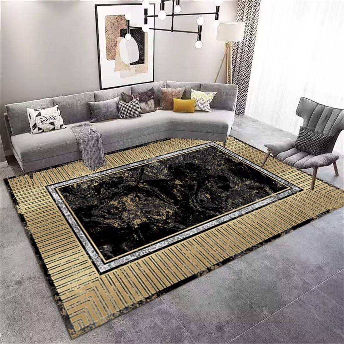 Tapis de moderne rectangulaire texture classique noir et jaune