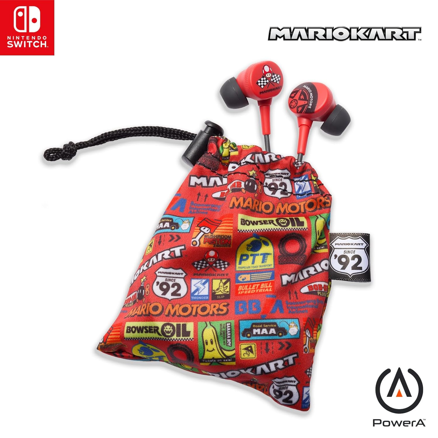 PowerA Wired Earbuds for Nintendo Switch - Mario Kart Motors, 3.5 mm, Wired, Officially Licensed